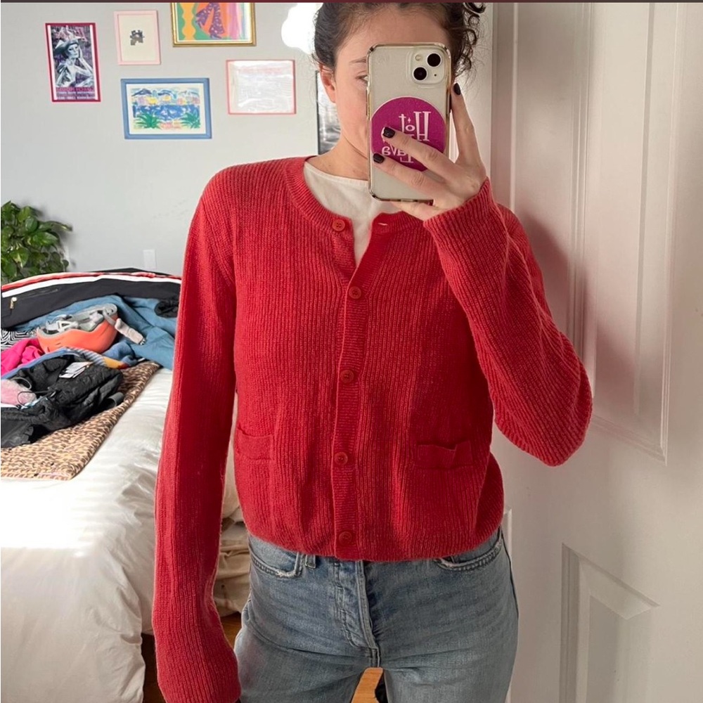 LESET Bright Red Button-Front Knit Cardigan